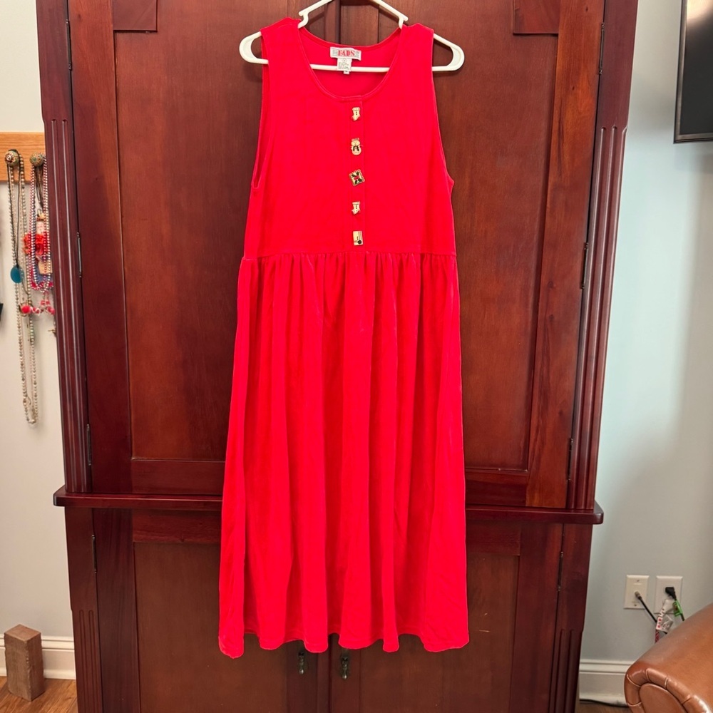 Vintage FADs Red Velvet Jumper Size Medium hand painted buttons